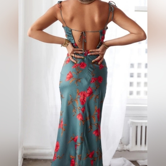 NWT Hello Molly Teal and Red Floral Midi Dress - Picture 7 of 7